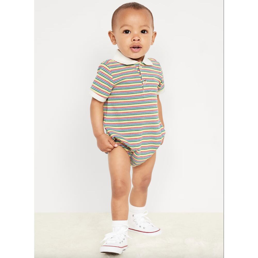 NWT Old Navy Rainbow Stripe Polo Bubble Romper Bodysuit Baby Boy 3-6 Months